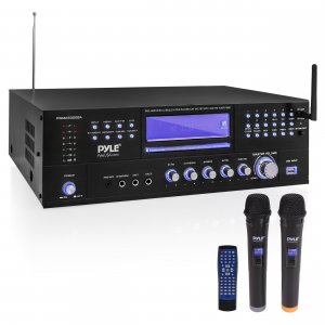 PYLE PWMA5000BA 4Ch 3000W Rack Home Theater Preamp Receiver w/BT & 2 UHF Mics