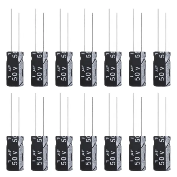 ALLECIN 1uF 50V 5x11mm Electrolytic Capacitor 1 UF MFD 50 Volt 0.2x0.43in Aluminum Capacitors (Pack of 15)