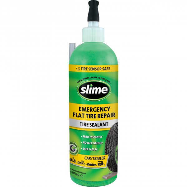 Slime 10011 Flat Tire Puncture Repair Sealant, Emergency Repair for Highway Vehicles, Suitable for Cars/Trailers, Non-Toxic, eco-Friendly, 16 oz Bottle
