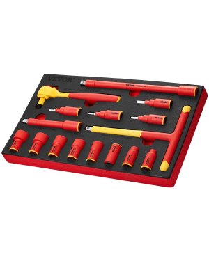 VEVOR Insulated Socket Set, 16-Piece Insulated Wrench Tool Set, 1000V Insulated Socket Tool, with Insulated Sockets, Insulated T-Handle Wrench, Drive Rachet, Extensions, for Electricians Home Repair