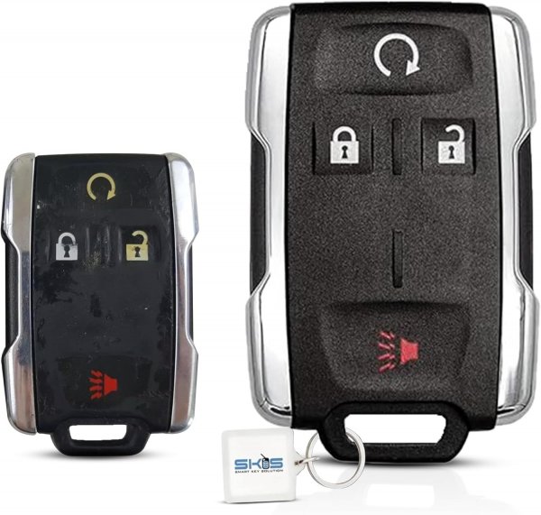 SKS Key Fob Cover Case Replacement for 2014 2015 2016 2017 2018 2019 Chevrolet Chevy Silverado Suburban Tahoe GMC Sierra Yukon Remote Shell, 4-Button M3N-32337100, No Programming Required