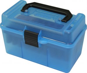 MTM H50RM24 Deluxe Ammo Box 50 Rounds 22-250/243/308 (Clear Blue)