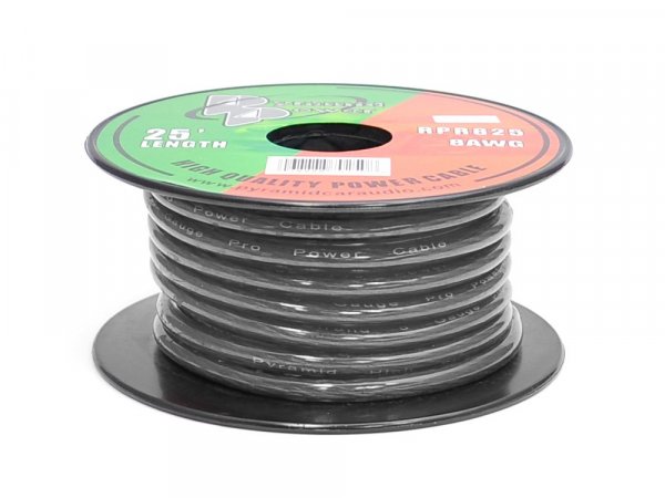 Pyramid RPB825 8 Gauge 25 FT. Black Spool of Wire