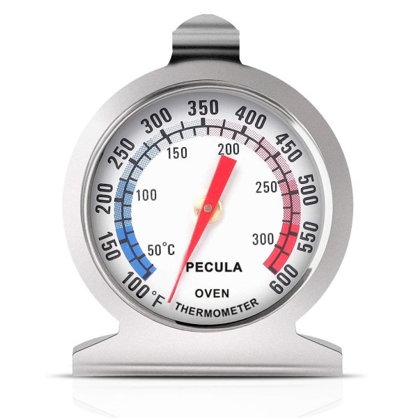 Stainless Steel Oven Thermometer 50-300°C/100-600°F, Analog Instant Read, Battery-Free Kitchen Cooking Thermometer, Hook & Stand Design Food Thermometer for Oven, Grill, Smoker, Fryer