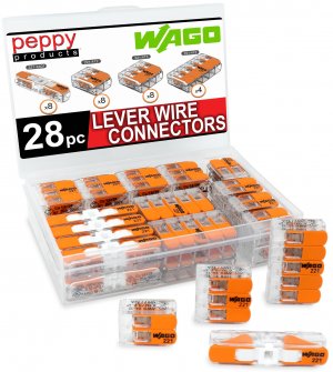 WAGO 221 Lever Nuts 28pc Compact Splicing Wire Connector Assortment with Case | Includes 221-2401, 221-412, 221-413, 221-415
