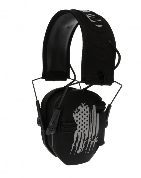 Walker's Razor Electronic Earmuff - Flag - Noise Reduction Rating 23dB - Shooting Hearing Protection with Sound Activated Compression