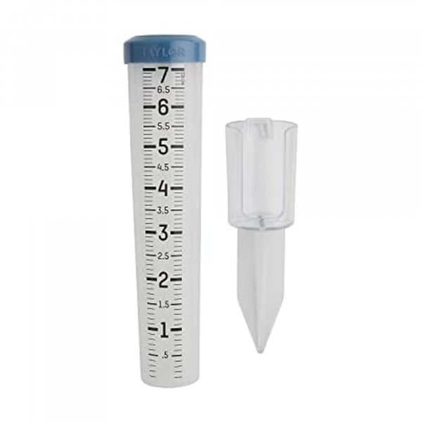 Taylor Capacity Break and Freeze Proof Flexible Silicone Rain Gauge, Measure and Monitor Precipitation, Easy to Read for Backyard, Patio, Garden, and Lawn, Post Mount or Ground Stake, 7-inch, Teal