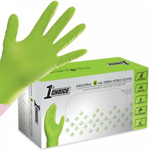 1st Choice Green 6 mil Nitrile Disposable Gloves Diamond Grip Large 100