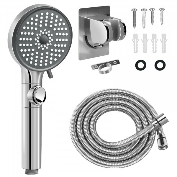 RV Shower Head with Hose, High Pressure 5 Mode Shower head Replacement, Showerheads for RV/Campers, Travel Trailer, Motorhome for Water Saving, Handheld Shower Head Holder and Hose, On Off Switch
