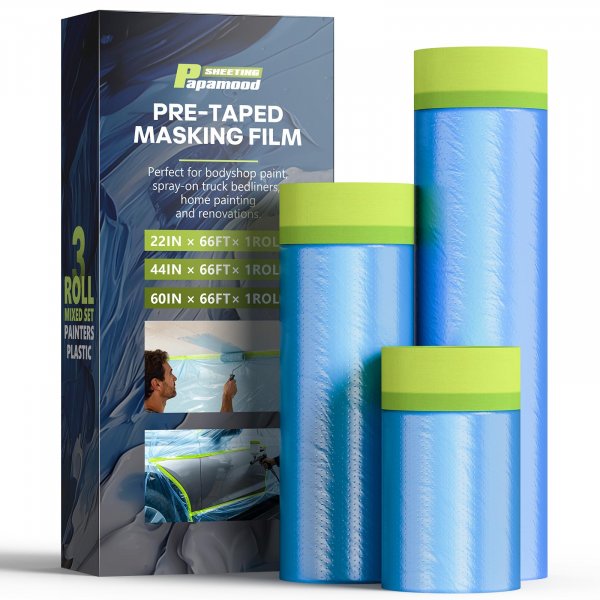 Pre-taped Automotive Masking Film for Painting - 3 Rolls Mixed Size