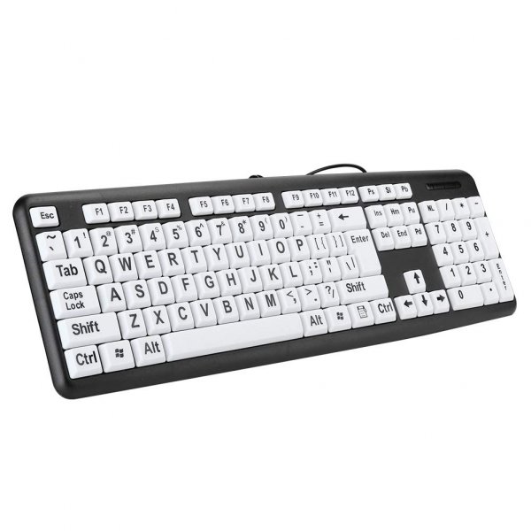 Elderly Keyboard, Large Print Computer Keyboard, 104 Keys QWERTY, High Contrast Keys, Big Print Letter USB Wired Keyboard Standard Full Size for Old People Low Vision Individuals(Black)