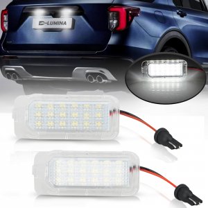 D-Lumina LED License Plate Light Tag Lamp Assembly for Fo-rd Explorer Expedition Fusion Escape Fiesta Lincoln MKC, Powered by 18-SMD 6000K White LED Tag Lights, Pack of 2