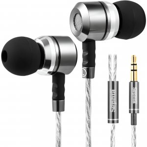 Sephia SP3060 Wired Headphones, HD Bass Driven Audio, Lightweight Aluminum Wired in Ear Earbud Headphones, S/M/L Ear Bud Tips, Earphone Case, 3.5mm Tangle-Free Cord, No Mic
