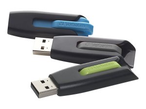 Verbatim 99126 Store 'n' Go V3 USB 3.0 Flash Drive (16GB; 3 pk; Blue/Gray/Green)