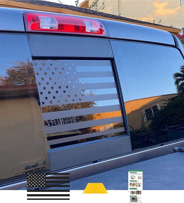 Xinghe for Dodge Ram 2009 to 2024 2025 2026, American Flag Decals Stickers for Truck Back Middle Window, Matte Black USA Flag Decal for Truck Back Sliding Window, Rear Window American Flag Decal