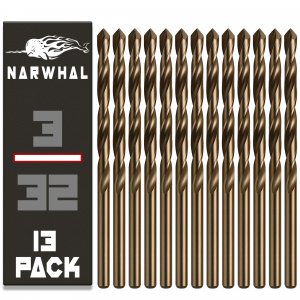 Narwhal 3/32 Inch Cobalt Drill Bits (13 Pack - Industrial Grade M35 Cobalt) 2-1/4" Length & 135 Degree Split Point for Drilling Into Metal, Hardened & Stainless Steel, Cast Iron, & More!