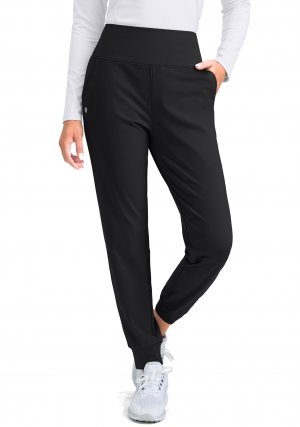 G Gradual Women's Fleece Lined Joggers High Waisted Water Resistant Thermal Hiking Pants Cold Weather Sweatpants with Pockets(Black,L)