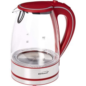 Brentwood Appliances KT-1900R 1.7L Cordless Tempered-Glass Electric Kettle (Red)