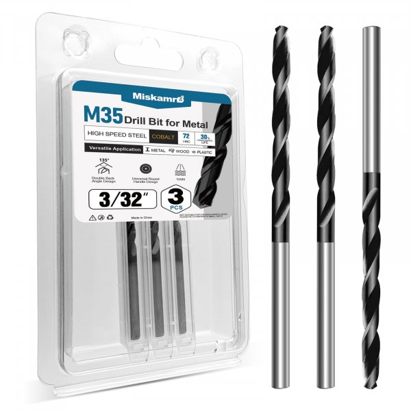 3/32 Inch Cobalt Drill Bit Set, HSS M35, Industrial Grade, TiAlN Coated