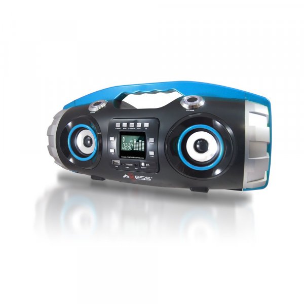 Axess PBBT2709BL Portable Bluetooth FM Radio CD MP3 USB Heavy Bass Boombox Blue