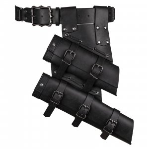 HiiFeuer 2 PCs Medieval Double Sword Frog with Belt Renaissance Adjustable Sword Holder Sheath Hoslter for Ren Faire Cosplay (Black A)