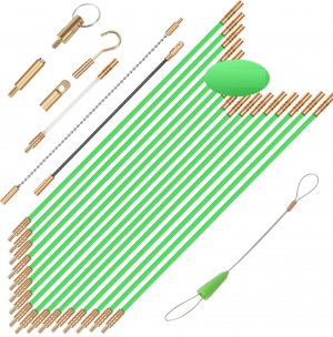 FTIHTRY 45FT Fiberglass Running Electrical Wire Cable Glow Rods Wire Pulling, Fish Rods Electrical Kit with 8 Different Attachments and Fish Tape Wire Puller Kit