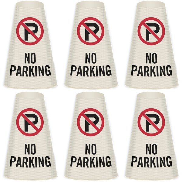 SmartSign 6-Pack "No Parking" Reflective Cone Message Sleeve Collar with Symbol, 360-Degree Visibility, Non-Adhesive Vinyl Signs for Traffic Safety Cones, 3-Side Print [Cone Not Included]