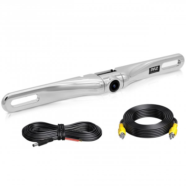 Pyle PLCM18SC Silver License Plate Mount Backup Camera w/ Distance Scale