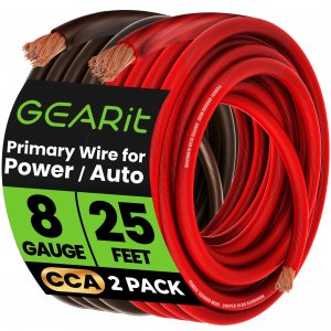 GEARit 8 Gauge Wire, for Automotive Power/Ground, Battery Cable, Car Audio, RV, Amp, CCA, Automotive Wire, Amp Kit, Battery Cables, Wiring Kit, (25 feet Each- Black/Red)