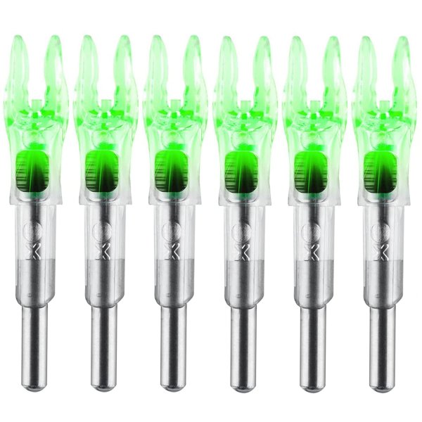 KEAUP 6PCS X Lighted Nocks for Arrows with .204 .233 .244 .246 Inside Diameter with H, S, GT Bushings High-Visibility LED Arrow Nocks, ON/Off Switch Included