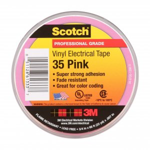 3M Scotch Electrical Tape 35, 3/4 in x 66 ft, 1 Roll, Pink