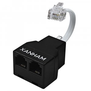 XANHAM Phone Cable 2 Way Splitter RJ11 6P4C Telephone Line Cord Adapter with 3 inch Cable for Landline Phone Wire, Black, AV01203
