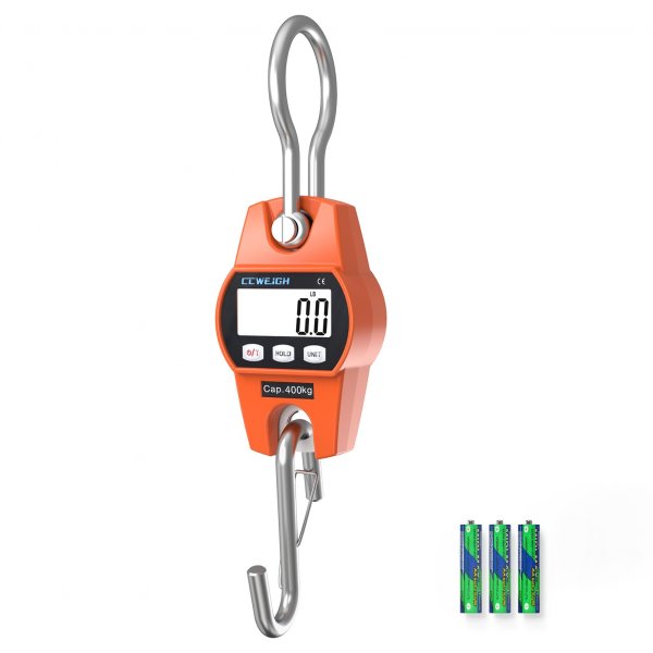 CCWEIGH Hanging Scale Handheld 880lb/400kg Crane Scale Luggage Scale,with ABS Plastic case & Big LCD Display, Portable Digital Mini Crane Scale Fishing Scale,for Gym,Hunting,Travelling