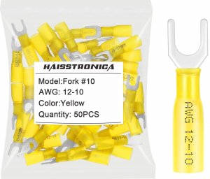 haisstronica 50PCS Heat Shrink Fork Terminals, 12-10 AWG, #10, Yellow