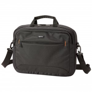 Amazon Basics 15.6 in Laptop Bag with Shoulder Strap and Handle, Large Capacity, Spacious Compartments, Black