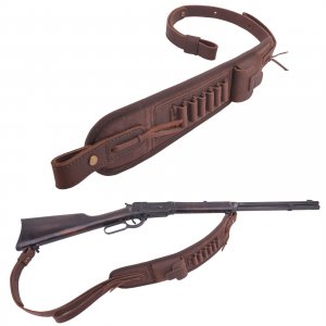 Leather Ammo Holder Rifle Sling Hunting Gun Strap for 30/30 .357 .45 .45-70 .22 12GA 20GA (Coffee Without Swivels, .357 .30-30 .35 .38)