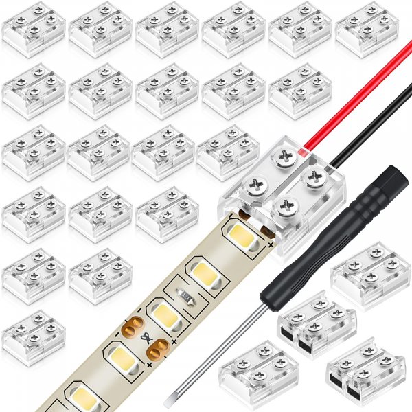25 Pack LED Strip Tape Light Connector, 8mm, Clear