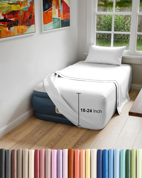 Air Mattress Sheet Set for Twin Size - 3 Piece Extra Deep Pockets - White