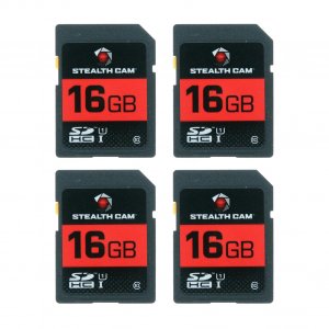 STEALTH CAM SD Card - High-Speed Data Transferring Storage Game Trail Hunting Scouting Photo Video Recording Cameras, 16GB SD Card (4 Pack)