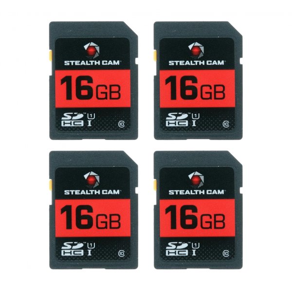 STEALTH CAM SD Card - High-Speed Data Transferring Storage Game Trail Hunting Scouting Photo Video Recording Cameras, 16GB SD Card (4 Pack)