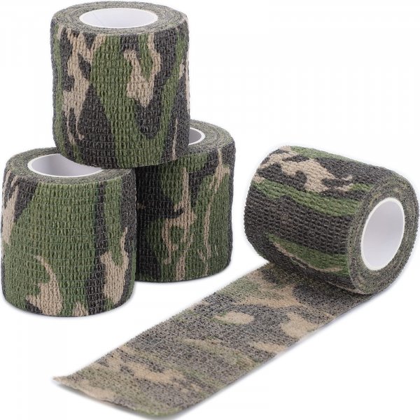 DROK 4 Roll Camo Grip Tape, 1.97in x 14.76ft Adhesive Stretch Cohesive Camo Tape for Outdoor Athletic Sports Bicycle Hockey Skateboard Scooter Bat, 4.92Yard Waterproof Protective Bandage Cover