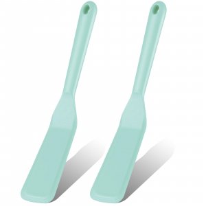 Zopeal 2 Pieces Crepe Spatula Silicone Narrow Skinny Flipper Long Heat Resistant Cooking Pancake Spatula Non Stick for Cooking Egg Burgers Pizza Pancake Steak Omelet(Light Blue)