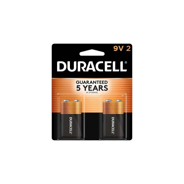 Duracell Coppertop 9V Battery, 2 Count, Smoke Detector, Long-lasting