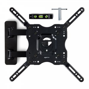 Amazon Basics Full Motion Articulating TV Wall Mount, with Swivel and Tilt, for 26" to 55" TVs and Flat Panels up to 80 Lbs, VESA Compatible, Single Stud, Black