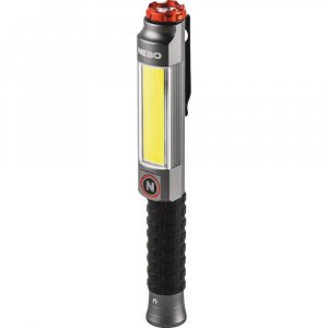 NEBO Big Larry 3 Work Light | Alkaline Batteries Included, 600 Lumens, 7 Light Modes, Magnetic COB Task Lamp & LED Flashlight, Steel Pocket Clip, Hands-Free Use, Water Resistant