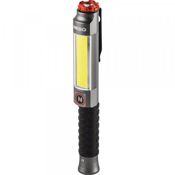 NEBO Big Larry 3 Work Light | Alkaline Batteries Included, 600 Lumens, 7 Light Modes, Magnetic COB Task Lamp & LED Flashlight, Steel Pocket Clip, Hands-Free Use, Water Resistant