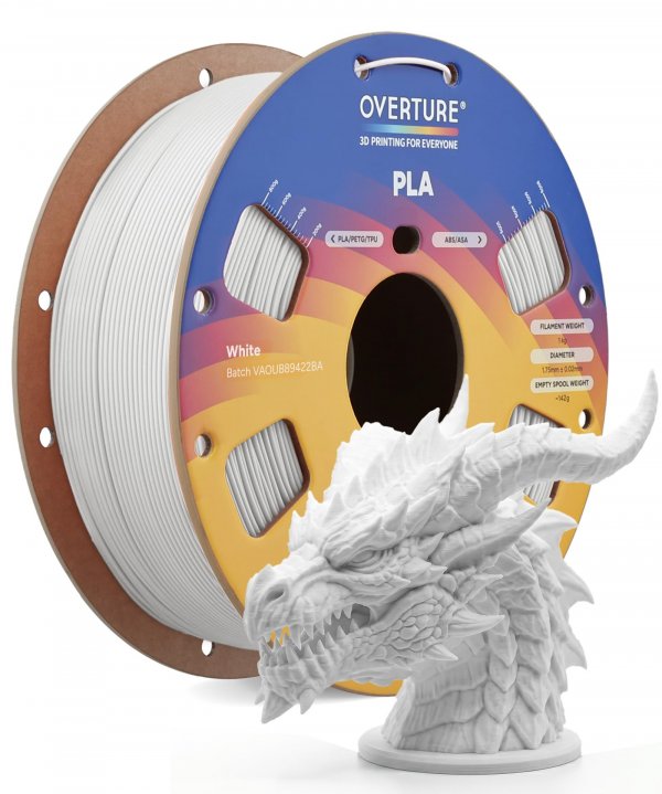 OVERTURE High Speed PLA Filament 1.75mm 3D Printer Filament,1kg White