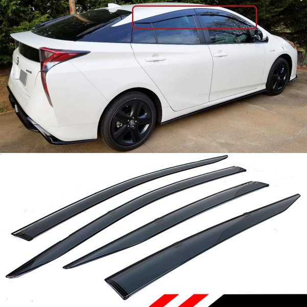 Smoke Tinted Low Profile Window Visor Rain Guard Deflector with Compatible for 2016-2022 Toyota Prius