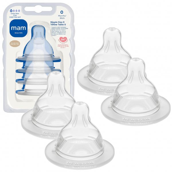 MAM Baby Bottle Anti-Colic Extra Slow Nipples Fits All MAM Bottles, 4 Pack