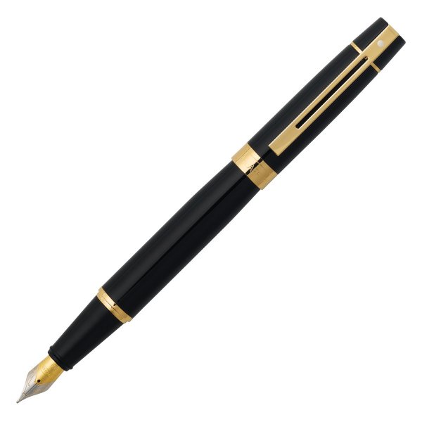 Cross E0932543 Sheaffer 300 Glossy Black W Gold Trim Fountain Pen: Fine Nib